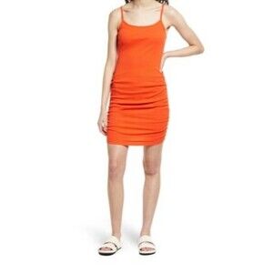 Melrose And Market NWT Knit Cami Orange Fiesta Bodycon Side Ruching Mini Dress S